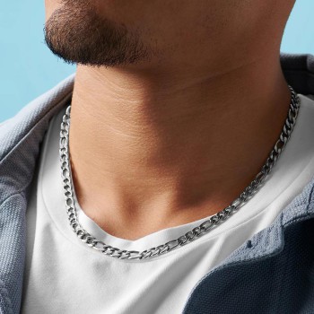 گردنبند مردانه استیل فیگارو نقره ای