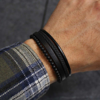 دستبند مردانه چرم طبیعی مشکی