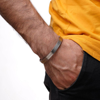 دستبند بنگل مردانه استیل نقره ای